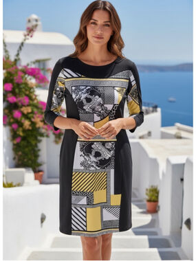 Frank Lyman 3/4 Sleeve Grecian Print Dress Size 12 NWT